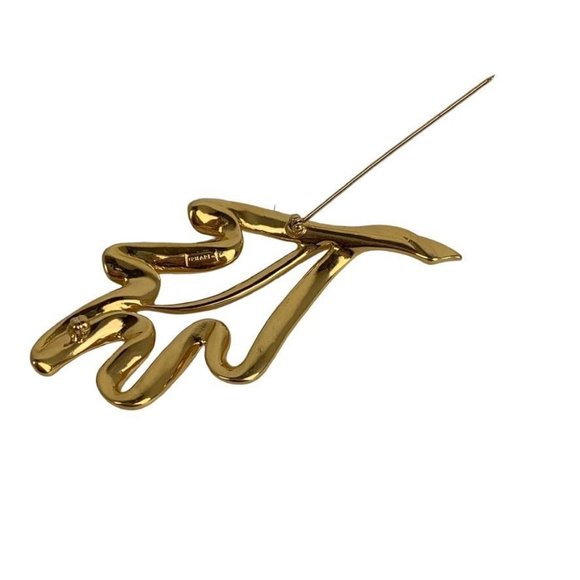Vintage Trifari Gold Tone Modernist Stylized Oak Leaf Silhouette Pin Brooch 3.5" - Picture 7 of 8